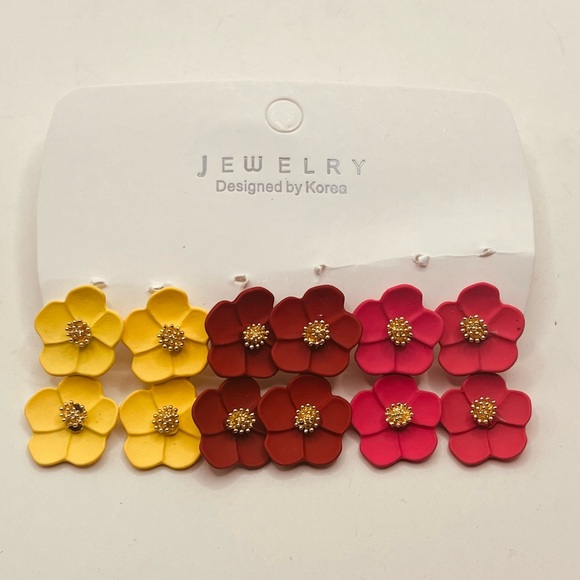 Set earrings for women flowers design 3 pairs - Picture 4 of 5